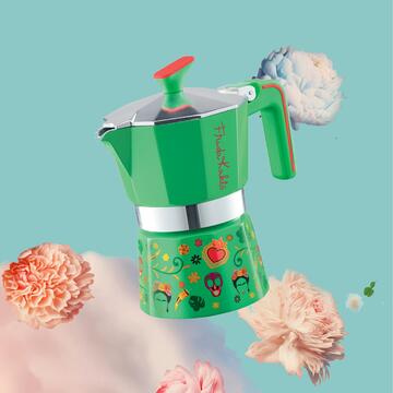 Caffettiera Verde Frida Kahlo 6 Tazzine di Caffè, Moka di Design Italiano
