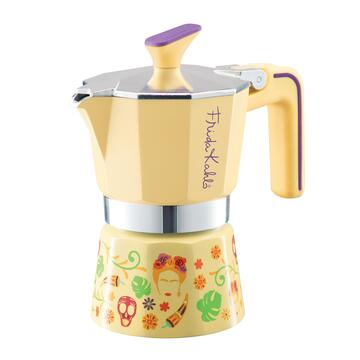 Caffettiera Giallo Frida Kahlo 6 Tazzine di Caffè, Moka di Design Italiano