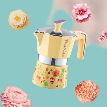 Caffettiera Giallo Frida Kahlo 6 Tazzine di Caffè, Moka di Design Italiano
