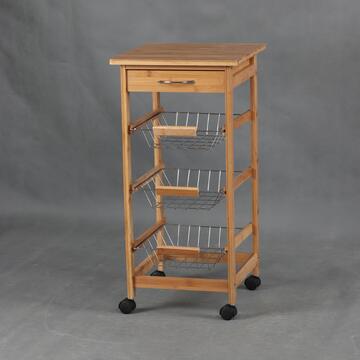Carrello cucina in legno Bambù con ruote e ceste estraibili,...