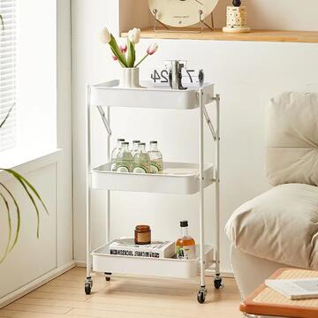 Carrello con 3 Cestelli Portaoggetti su Ruote - 45,5x30 h 76,5 cm - in Metallo Bianco