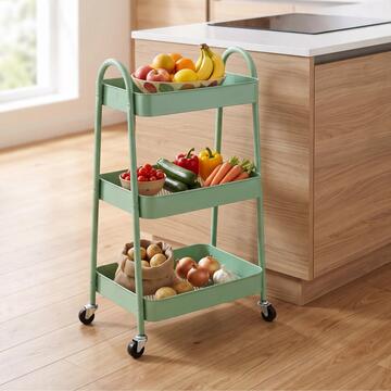 Carrello da Cucina Perion 42,5x29,5 h75 cm con 3 Ripiani Portaoggetti - Colori Assortiti Verde/Grigio/Nero/Bianco