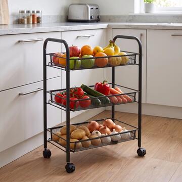 Carrello da Cucina Perion 45x27 h64 cm con 3 Ripiani Portaoggetti - Colori Assortiti Bianco/Nero