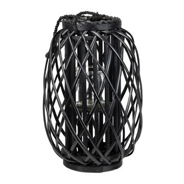 Lanterna Nera in Vimini H41cm con Corda e Porta Candela - Marino fa Mercato