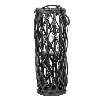 Lanterna in Vimini Nera H50cm con Corda e Porta Candela - Marino fa Mercato