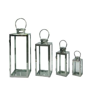 Set 4 Lanterne Metallo/Vetro Silver Diverse Misure per Candele