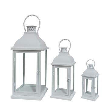 Set 3 Lanterne Moderne in Metallo/Vetro color Bianco Diverse Misure