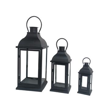 Set 3 Lanterne Moderne in Metallo/Vetro color Nero Diverse Misure