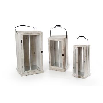 Set 3 Lanterne Legno Bianco 34x61x30cm + 27x52x25cm...