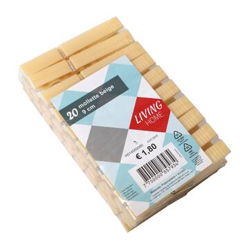Confezione 20 Mollette per Bucato da 9 cm in Plastica Beige - Antivento - Pinze per Stendibiancheria Marino fa Mercato