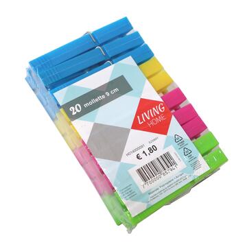 Confezione 20 Mollette per Bucato da 9 cm in Plastica...