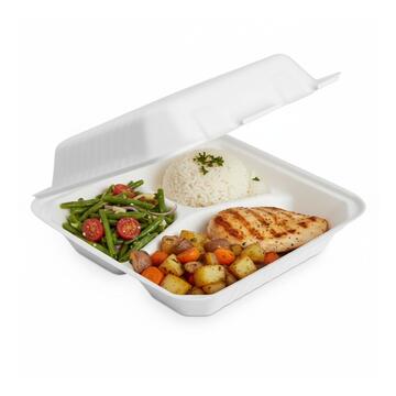 Confezione 50 pz Contenitore 3 Scomparti 650cc - Biodegradabile - per Asporto - Primo, Contorno, Secondo, Insalata