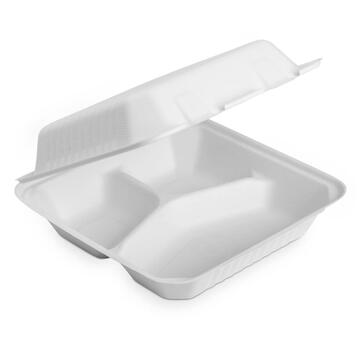 Confezione 50 pz Contenitore 3 Scomparti 900cc - Biodegradabile - per Asporto - Primo, Contorno, Secondo, Insalata