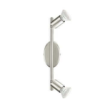 Lampadario Buzz led faretto a due attacchi in acciaio, colore nichel opaco.