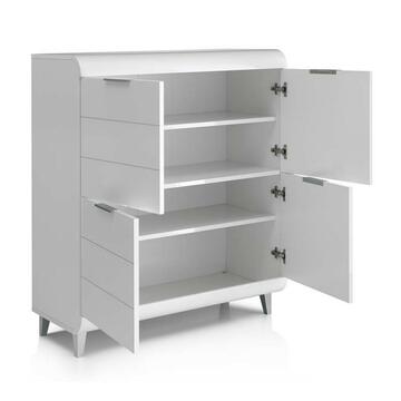 Credenza moderna Vega con 4 ante, bianco lucido
