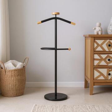 Attaccapanni Indossatore in Metallo Verniciato e Legno h111 cm - Nero