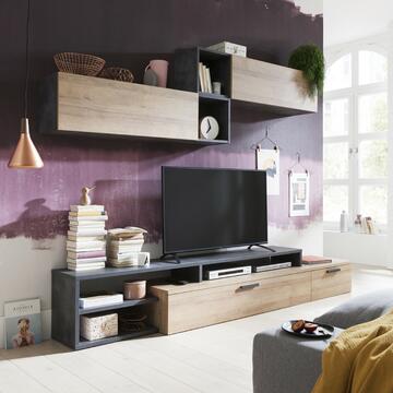 Parete attrezzata soggiorno scandinavo Vittoria Rovere/Grigio con ripiani e porta tv - Composad Marino fa Mercato