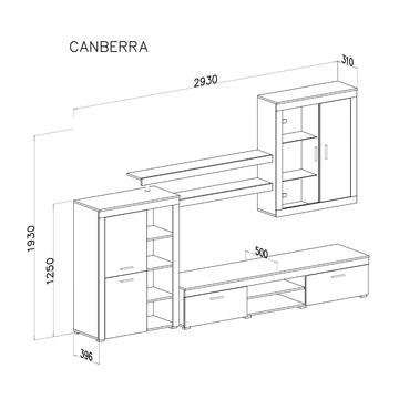 Parete Soggiorno Attrezzata Canberra Bianco Larice/Cemento 290x50 h200 cm