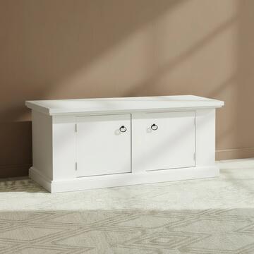 Cassapanca multifunzione in legno bianco, 2 ante, 120x46x49