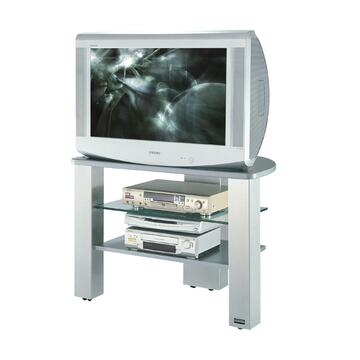 Carrello tv con ruote e ripiani in vetro, silver