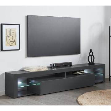 Base TV Moderna Essential con 1 Ribalta e Ripiani in Vetro 200x35x40cm Marino fa Mercato