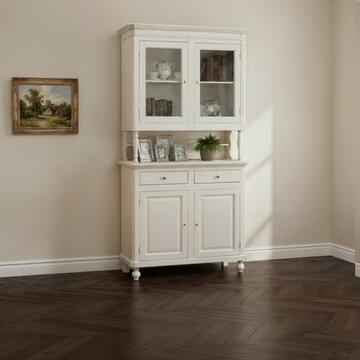 Credenza Napoletana con vetrina + 4 ante + 2 cassetti in legno finitura bianco decapé