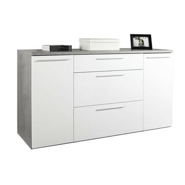 Madia Pensiero 2 ante + 3 cassetti Beton/Bianco, H86