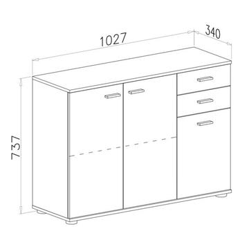 Madia moderna Oslo3 con 3 ante + 2 cassetti, olmo/bianco