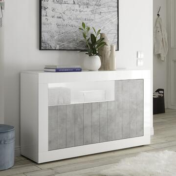 Madia Moderna 3 Ante e Vano Aperto Bianco Lucido/Cemento 138x86x42cm Marino fa Mercato