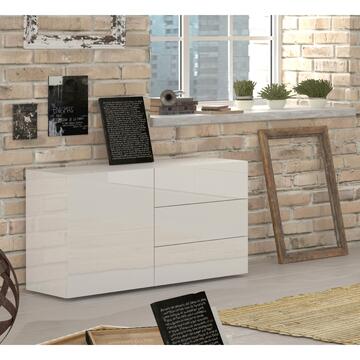 Credenza Moderna Metis 1 Ante + 3 Cassetti Bianco Lucido 110x60,5x40cm