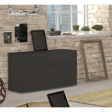 Credenza Moderna Metis 1 Ante + 3 Cassetti Antracite Lucido 110x60,5x40cm