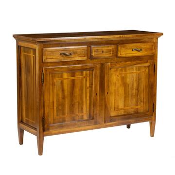 Credenza Classica in Legno Massello 2 Ante + 3 Cassetti - Arte Povera - 144x52 h110 cm - Bassano Noce - Made in Italy