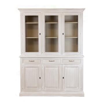 Credenza Classica in Legno Massello - 6 Porte + 3 Cassetti - Arte Povera - 206x50 h230 cm - per Zona Giorno - Seta/Decapè - Made in Italy