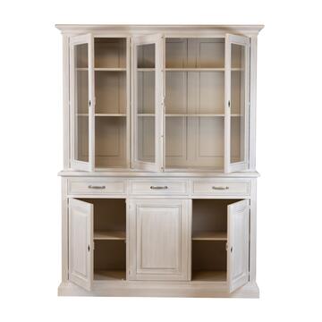 Credenza Classica in Legno Massello - 6 Porte + 3 Cassetti - Arte Povera - 206x50 h230 cm - per Zona Giorno - Seta/Decapè - Made in Italy