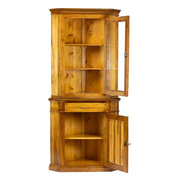 Credenza Classica ad Agolo con Alzata in Legno Massello - Arte Povera - 96x63 h213 cm - Bassano Noce - Made in Italy