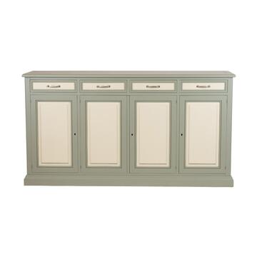 Credenza Classica 4 Ante + 4 Cassetti in Legno Massello - per Zona Giorno - 205x536 h110 cm - Verde/Burro - Made in Italy