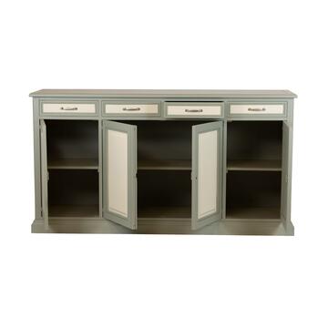 Credenza Classica 4 Ante + 4 Cassetti in Legno Massello - per Zona Giorno - 205x536 h110 cm - Verde/Burro - Made in Italy