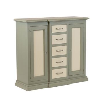 Credenza Classica 2 Ante + 5 Cassetti in Legno Massello - per Zona Giorno - 111x40 h101 cm - Verde/Burro - Made in Italy