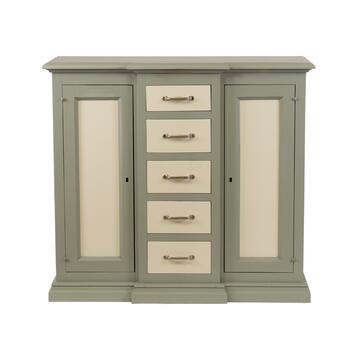 Credenza Classica 2 Ante + 5 Cassetti in Legno Massello - per Zona Giorno - 111x40 h101 cm - Verde/Burro - Made in Italy