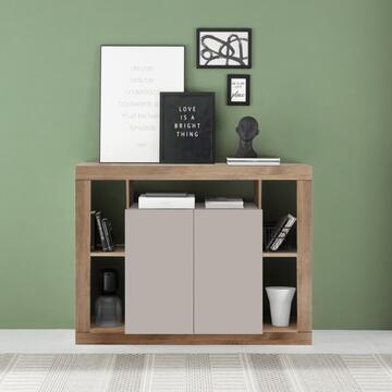 Madia Moderna 2 Ante Rimini Cashmere/Mercure 134x42 h102 cm con 5 Vani a Giorno