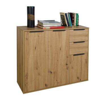 Madia Moderna Multiuso Rovere Facile Artisan con 3 Ante e 2 Cassetti 106,5x35,5 h87 cm