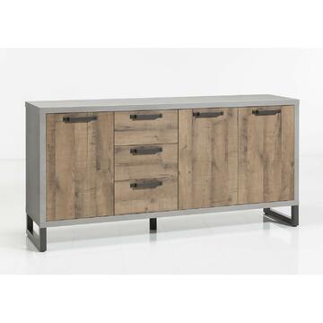 Credenza 3 ante + 3 cassetti cemento/rovere H90