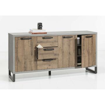 Credenza 3 ante + 3 cassetti cemento/rovere H90