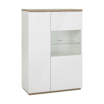 Credenza con ventrina e 2 ante bianca/rovere H130