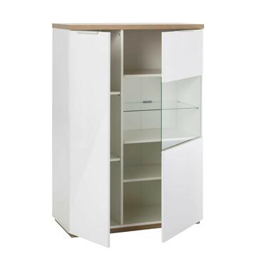 Credenza con ventrina e 2 ante bianca/rovere H130 - Marino fa Mercato