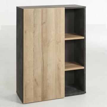 Libreria moderna Core 1 anta + 2 ripiani, legno Grigio/Rovere, 80x35xh110