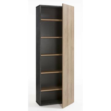 Libreria alta Core, moderna con 1 anta + 5 ripiani, legno Grigio/Rovere, 80x35xh216
