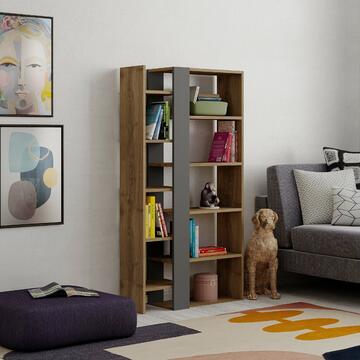 Libreria moderna Lift con ripiani in finitura legno chiaro e antracite