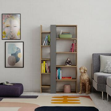 Libreria moderna Lift con ripiani in finitura legno chiaro e antracite