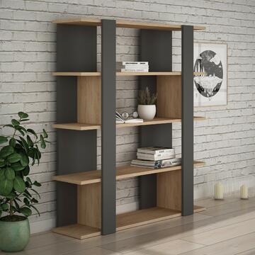 Libreria Tita dal design moderno in finitura legno OAK e antracite con 4 ripiani